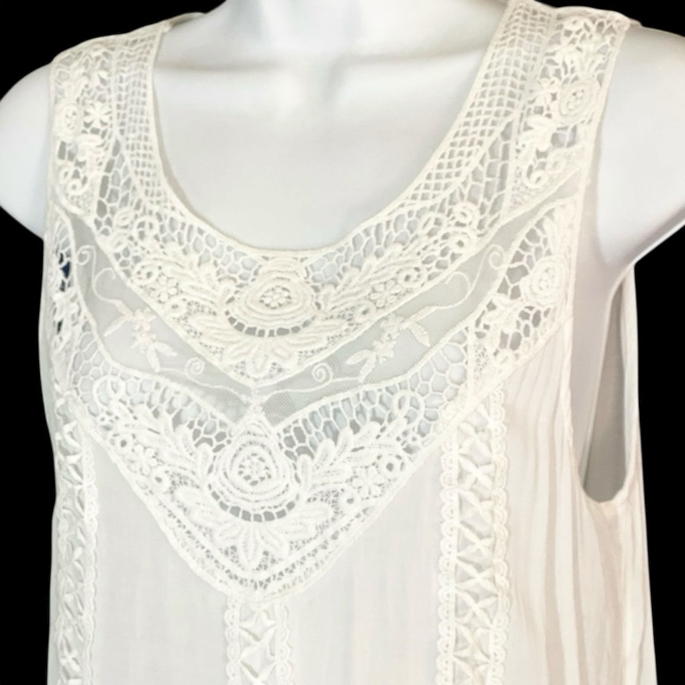 Cream Lace Crochet Tunic Top L Romantic Boho Hippie Cottagecore Feminine Sheer - Picture 3 of 10
